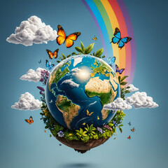 Naklejka premium Earth, Clouds, Rainbow, and Butterfly Illustrations for Advertising and Business: A Visual Guide