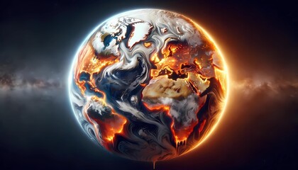 Earth with the effects of climate change, particularly extreme weather conditions and heatwaves for Earth day concept  - obrazy, fototapety, plakaty