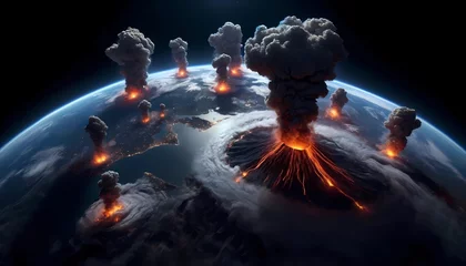 Fotobehang Earth effect of climate change through volcanic eruptions and visible lava flows its consequences due to global warming. © NanzXy