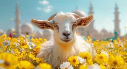 Obraz premium Goat Qurban Eid al adha mubarak festival islamic background Generated with Ai Tools