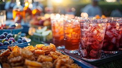 Refreshing beer glass with game snacks on a rustic wooden table during match time