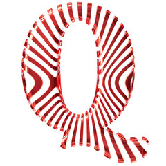 White symbol with red vertical ultra-thin straps. letter q