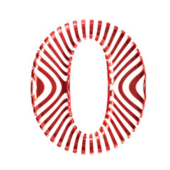 White symbol with red vertical ultra-thin straps. letter o