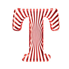 White symbol with red vertical ultra-thin straps. letter t