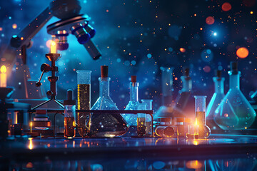 tubes Glassware with liquid in chemical laboratory 