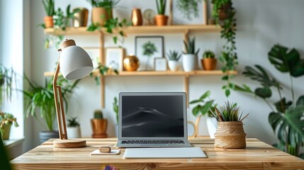 Fototapeta premium Laptop Computer on Wooden Desk