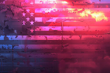 Grunge American Flag with Sunset Overlay