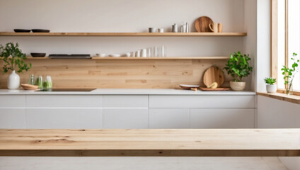 Fototapeta na wymiar Kitchen background top counter interior wood blur home