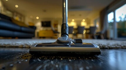Close focus on a vacuum cleaner in a tidy household setting