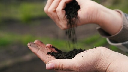 agriculture, farmer hand holding land, soil, hand holding soil, growing agriculture concept, farmer hand with fertile black soil, before sowing plant seeds, organic gardening, farmer hands touching