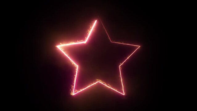 Neon glowing five hand star icon animation black background