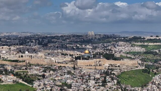 The old city of Jerusalem aerial flight,ramadan 
Drone view of old city of Jerusalem with al aqsa mosque, ramadan, April,03,2024
