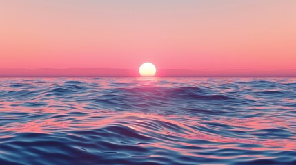 Minimalistic Pastel Sunset over the Ocean with Simplified Horizon