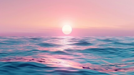Fototapeta na wymiar Minimalistic Pastel Sunset over the Ocean with Simplified Horizon