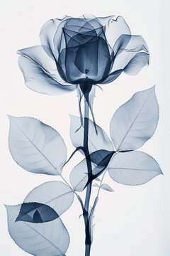 Aesthetic botanical x-ray of rose. white and black