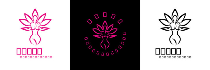 Silhouette Beautiful Woman in Lotus Flower Line Art for yoga Spa Cosmetic Beauty Body Skin Care Health meditation logo design vector illustration