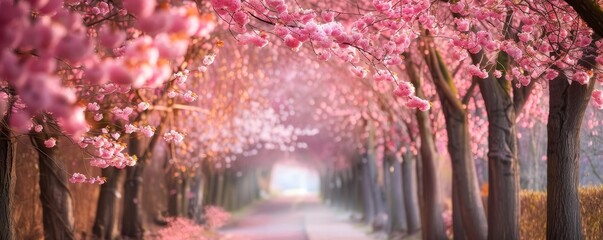 Spring's Embrace: A Vibrant Avenue Lined with Blooming Cherry Trees
