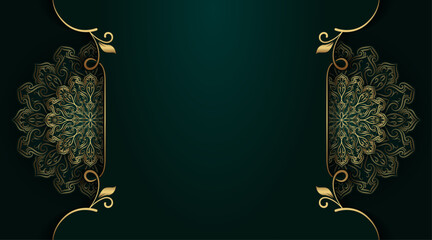dark green background  with gold mandala ornament - obrazy, fototapety, plakaty