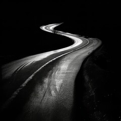 Road with sharp, angular turns, symbolizing the idea of cutting corners in a literal sense. The image employs a dramatic lighting scheme and contrasting shadows, drawing inspiration from the film noir - obrazy, fototapety, plakaty