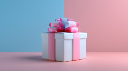 Minimal Geometric Gift Box on Pastel Gradient Background.
