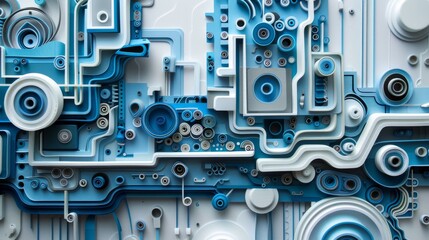 Fototapeta premium Quilling Art Piece Inspired by Circuit Board with Metallic and Electric Blue Accents.