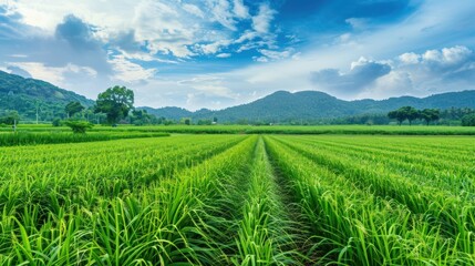 green and fresh Sugar plant field landscape - obrazy, fototapety, plakaty