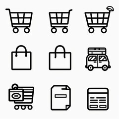 Elegant Line-Art Icons for E-Commerce: Add to Cart, Wishlist, Checkout, Payment Methods.