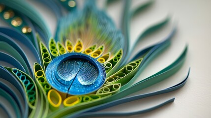 Luxurious and Vibrant Quilled Peacock Feather Artwork.
