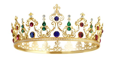 a gold crown with gems - obrazy, fototapety, plakaty