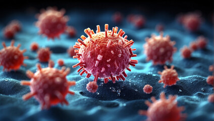 Microscopic image of immune system attack virus - obrazy, fototapety, plakaty