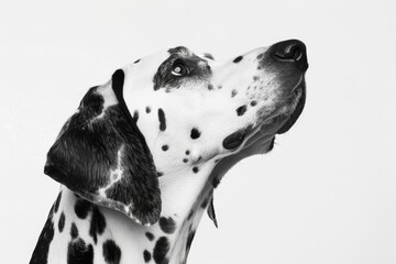 Dalmatian Dog Portrait gazing up and right on White Background - Spot, Black and White, Mammal, Pet Photography