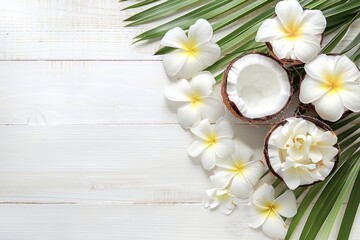 Delicious Asian Coconut Cocktail with Flower on Brown Wooden Background