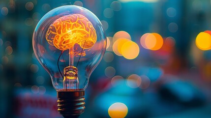 An immaculate, brilliant light bulb with a wire that glows for a brain, space