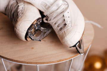 professional figure skating boots covered with protective tape