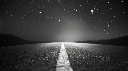 Naklejka premium Serene Night Sky Landscape with Bright Stars at the End of a Rural Road, Perfect for Astronomy or Travel Concepts of Exploring the Universe.