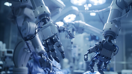 A closeup shot of the robotic arms during an operating room scene