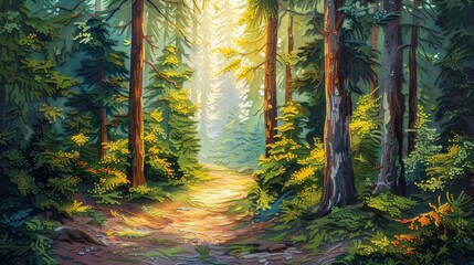 Tranquil Forest Path: Quilling Paper Art. - obrazy, fototapety, plakaty