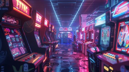 Retro-Futuristic 3D Arcade with '80s neon aesthetics