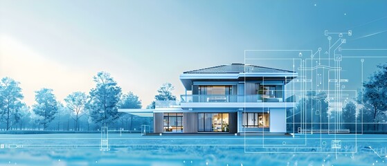 Blueprint of a Smart Home: Integrating Minimalism with Advanced Tech. Concept Smart Home Technology, Minimalistic Design, Integration, Blueprints, Advanced Features