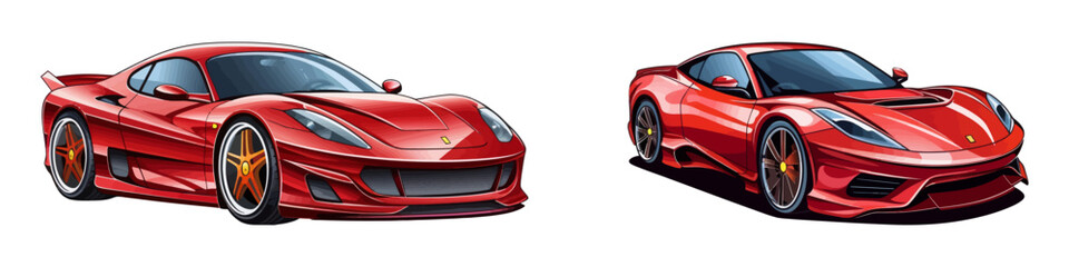 Naklejka premium Drawing of a vibrant red sports car sketched on a clean white background.