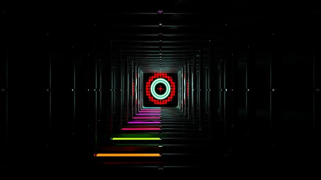 Tunnel with flashing lights and pulsating glow on the screen