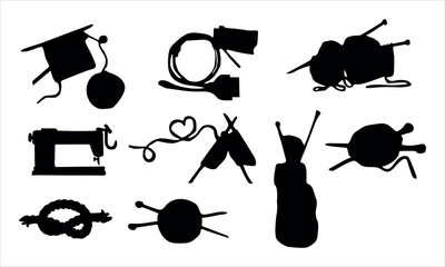 Knitting silhouette with various expressions set of 9 vector illustration - obrazy, fototapety, plakaty