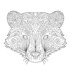 Skunk head line art for children or adult coloring book. Vector graphic, coloring page. Hand-drawn with ethnic floral doodle pattern. Zendala, spiritual relaxation. Zen doodles
