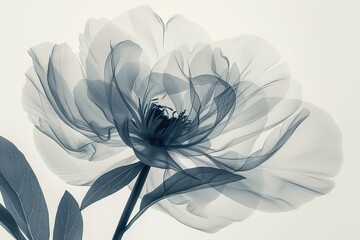 Aesthetic botanical x-ray of peony. white and black