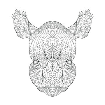 recommend clip art: Hippo head line art for children or adult coloring book. Vector graphic, coloring page. Hand-drawn with ethnic floral doodle pattern. Zendala, spiritual relaxation. Zen doodles
                    