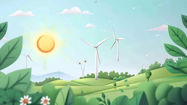 Copy space windmills illustration, special illustration global wind day event concept