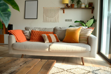 Sunlit Scandi-Style Living Room. A minimalist Scandi-style living room bathed in natural light.