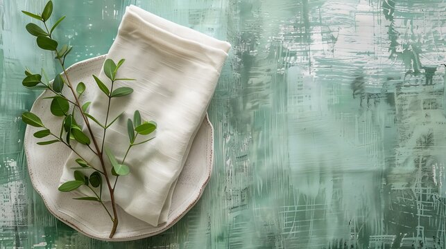 Soft-textured linen napkins on a pastel green watercolor background