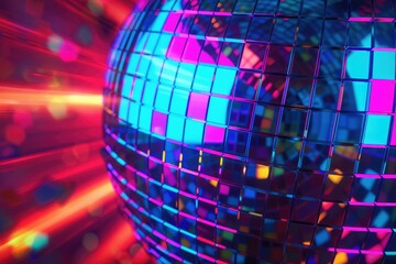 Disco Ball Dreams A background where tiny squares of vibrant neon colors reflect a dazzling array...