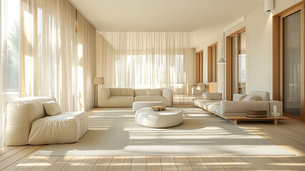 Serene Modern Living Room Bathed in Warm Natural Light 